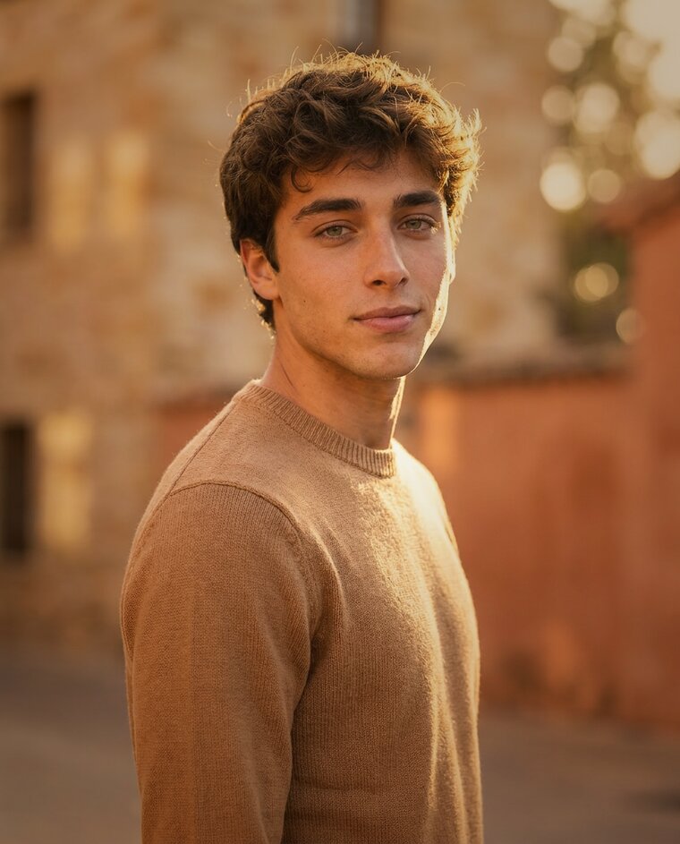 Retrato profesional con IA — Golden Hour · luz cálida de atardecer