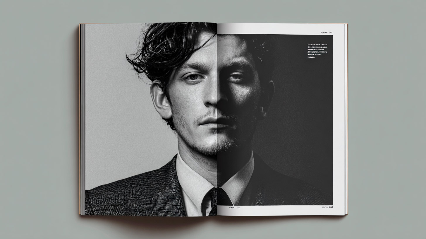 Comparativa entre un retrato corporativo limpio sobre fondo gris y un retrato editorial en blanco y negro con carácter