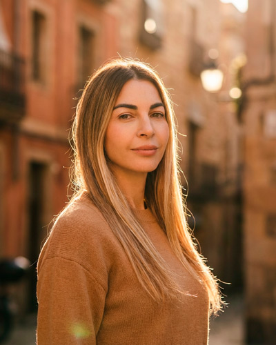Ejemplo de retrato profesional con IA en el estilo Golden Hour — diseñado por Maribel Server